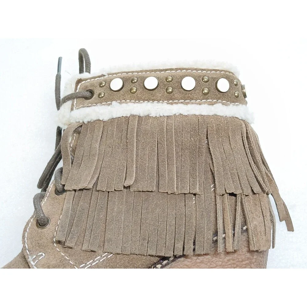 Sam Edelman Taupe Suede Fringe Wedge Ankle Boots Women’s 8